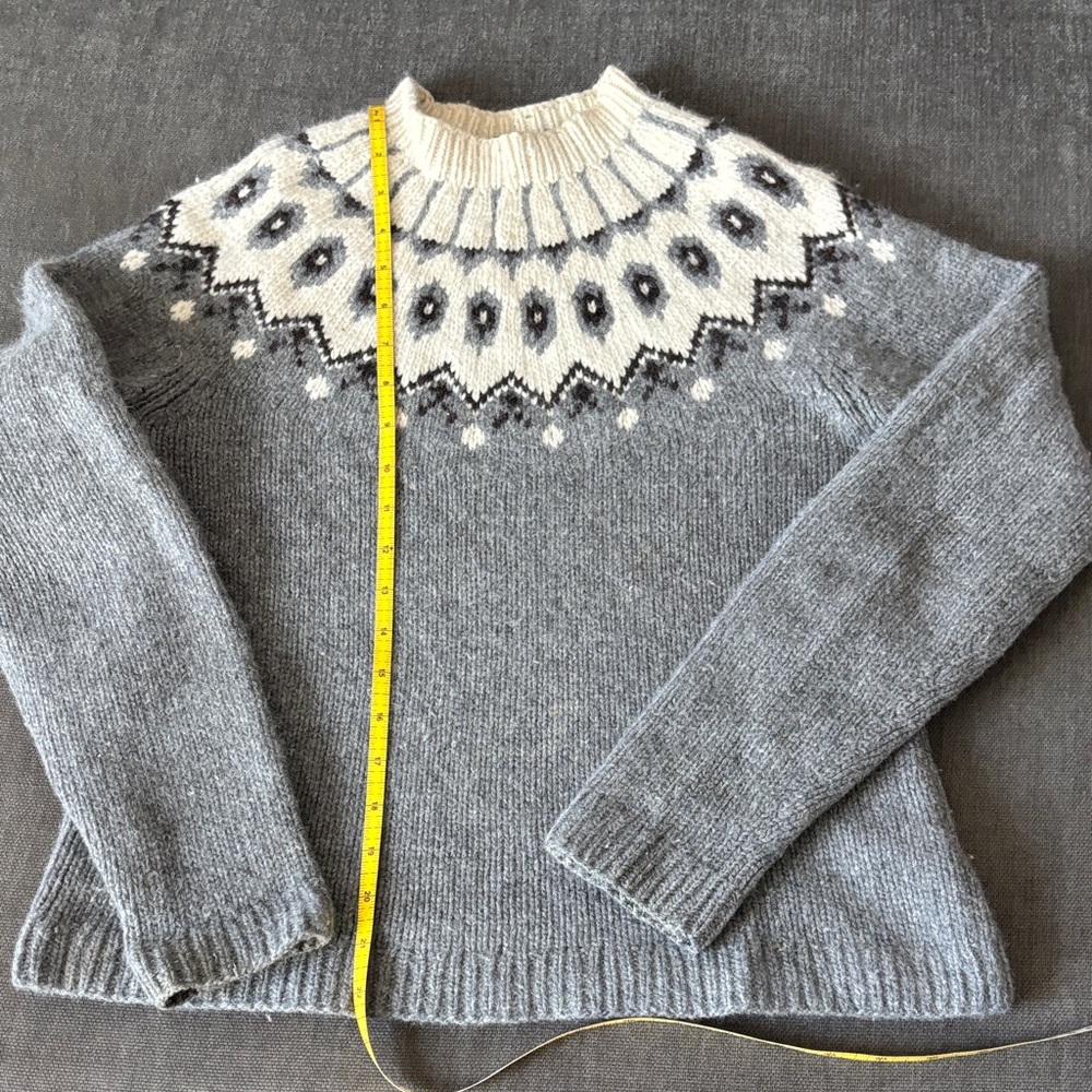 Ralph Lauren Gray and Cream Women's Fair Isle Sweater wool angora
